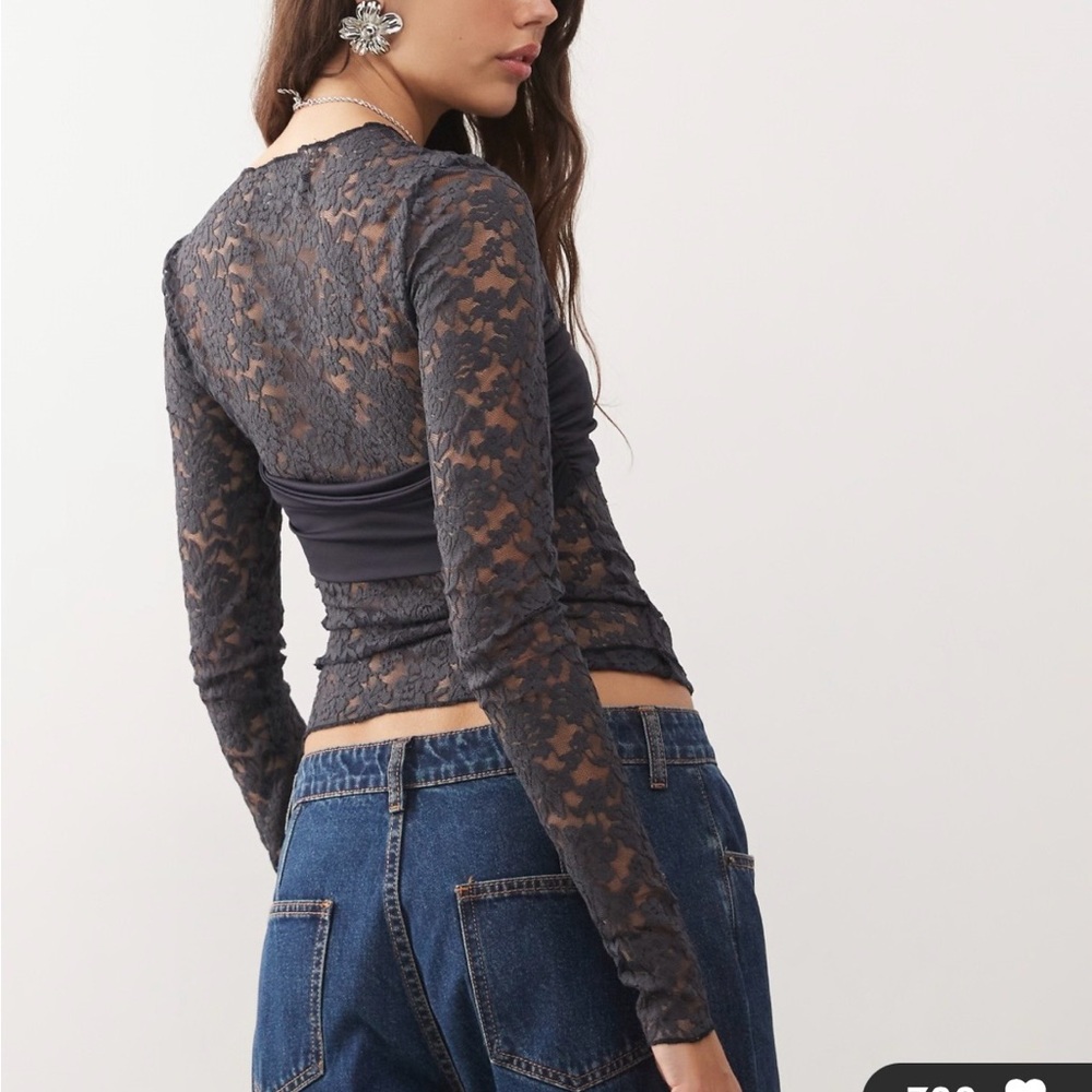 Lioness Midnight long sleeve sheer lace top in black - Picture 7 of 7